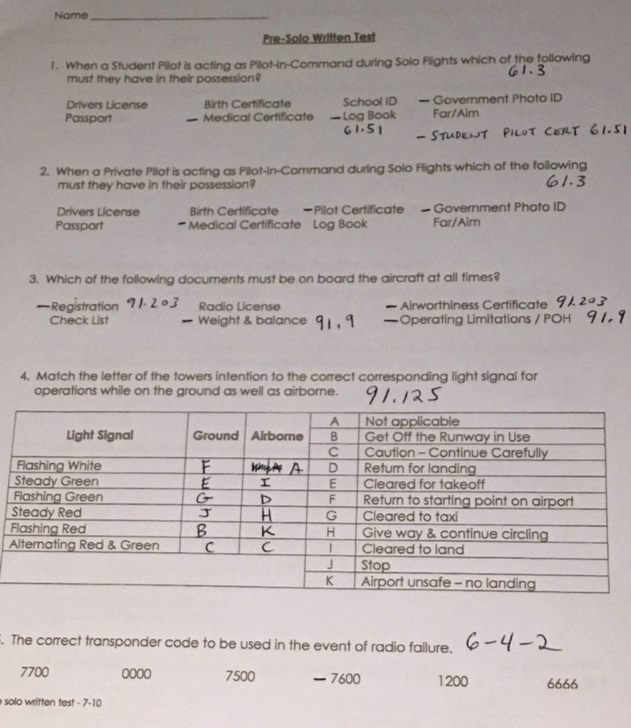 Pre-solo written exam